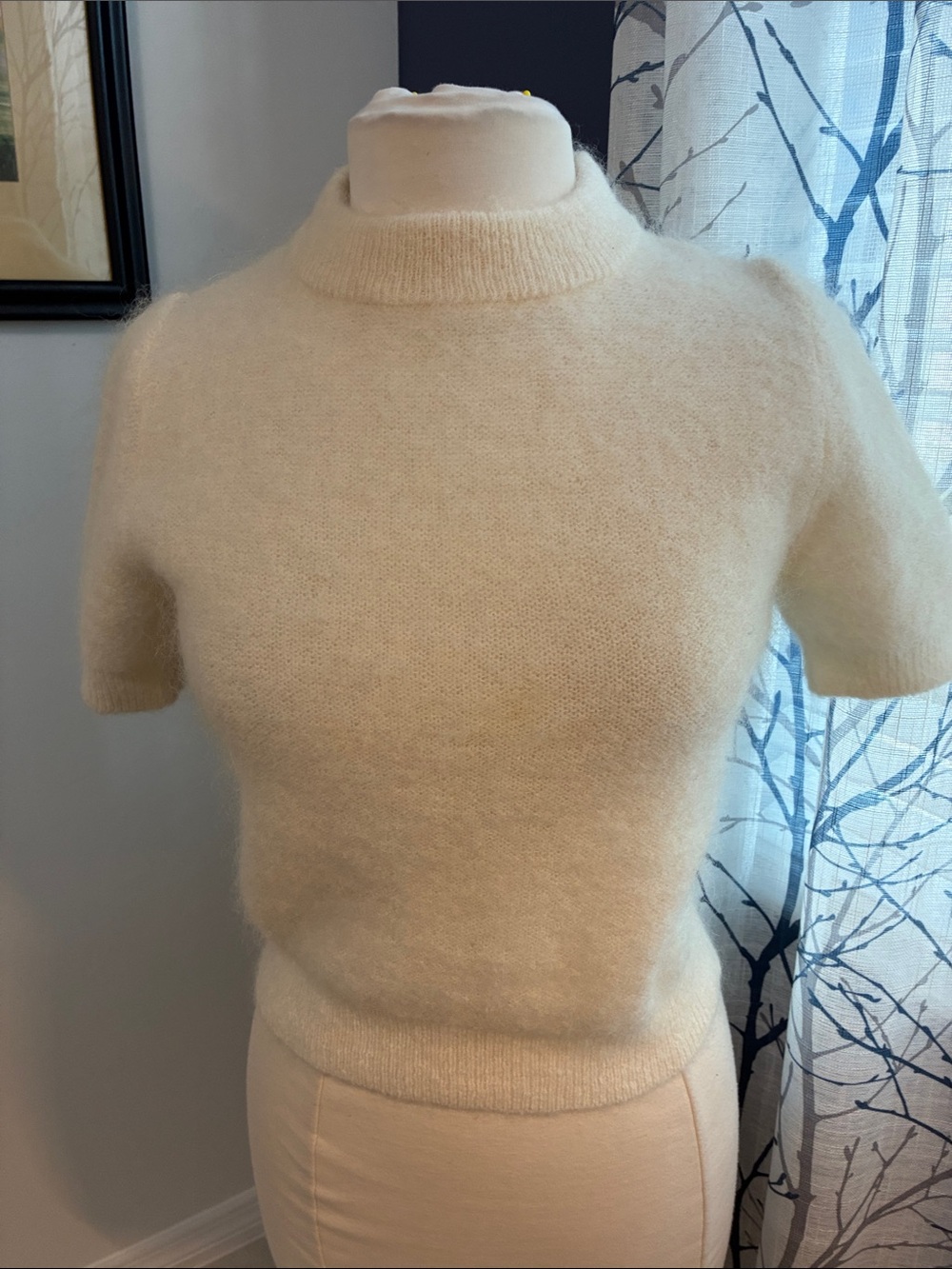 H&M Cozy Cream Short-Sleeve Mohair Blend Sweater